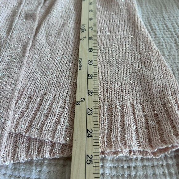 NY Collection Cardigan Women XS Open Weave Pink Sequins 3/4 Sleeve Barbie Core - Picture 13 of 13